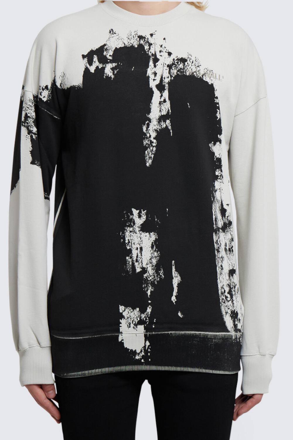 Felpa Uomo A COLD WALL Bianco e Nero Effetto Distressed Streetwear Contemporaneo ACWMW087 /BLACK A-COLD-WALL