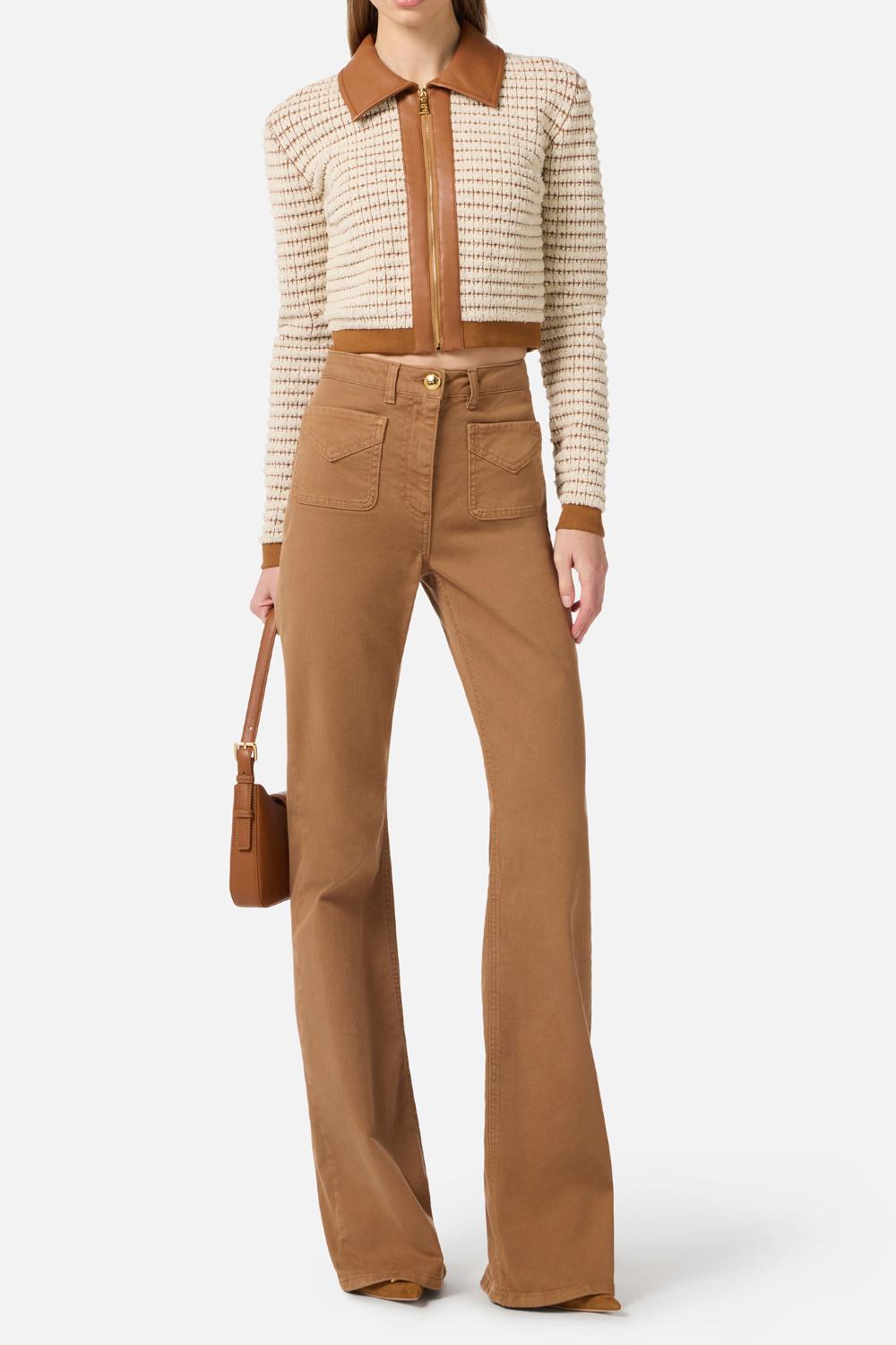Pantaloni Elisabetta Franchi in Denim a Zampa con Dettagli Dorati<BR/> PJ22N 61E2AI6 Elisabetta Franchi