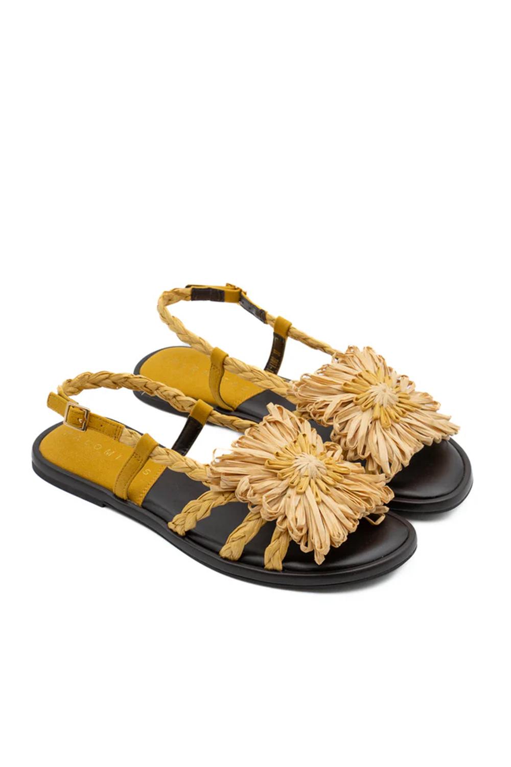 Sandalo basso in rafia 100% con decorazione floreale ALICIA /NATURAL Palomitas