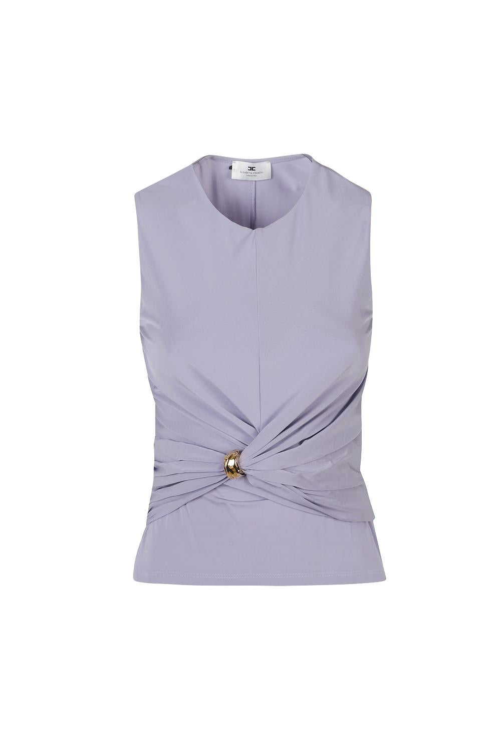 Top Elisabetta Franchi in Jersey con Drappeggio Centrale e Fermanodo Gioiello<BR/> TO037 61E2EV7 Elisabetta Franchi