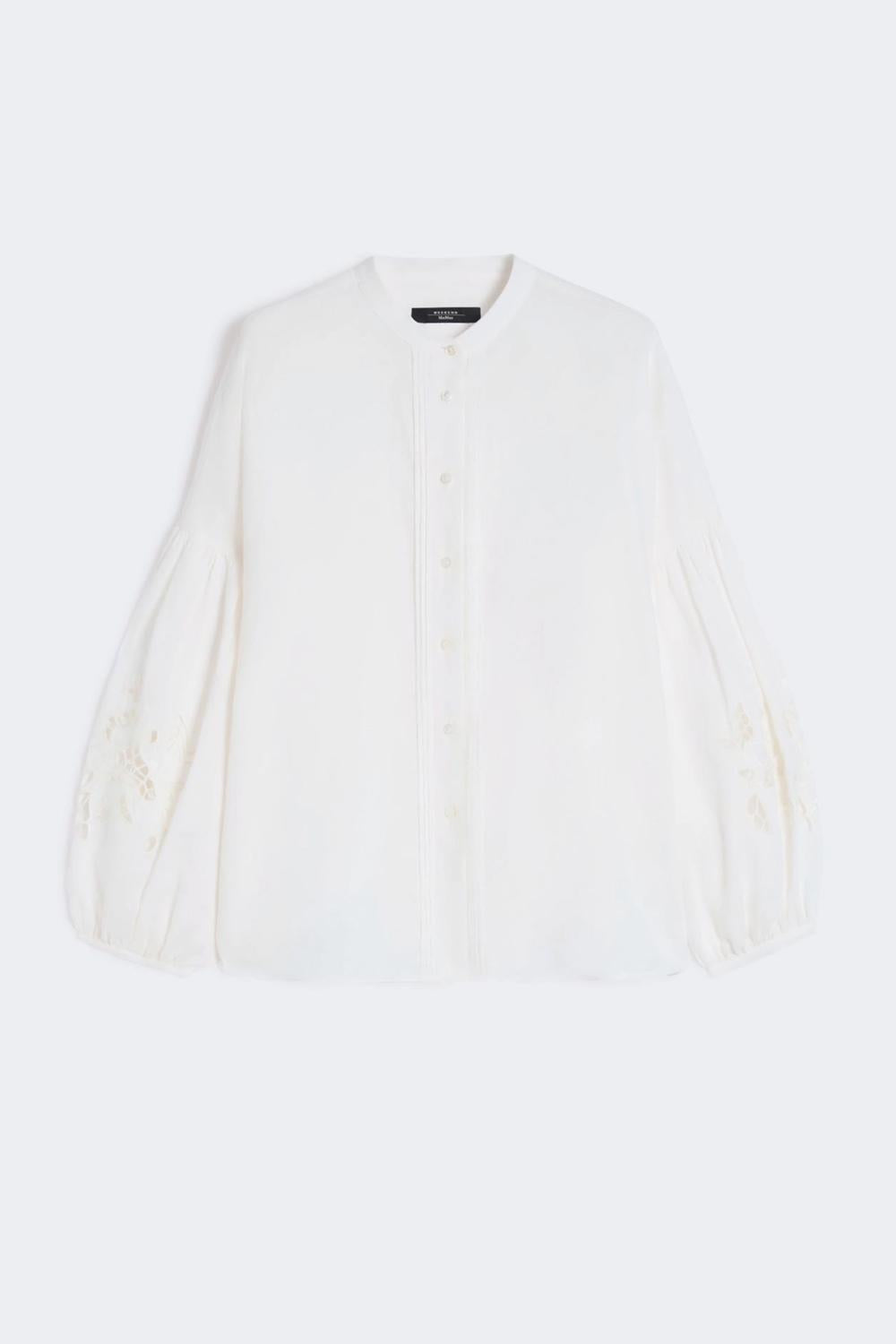 Camicia alla coreana in tela di lino WKDESTRO 001BIANCO