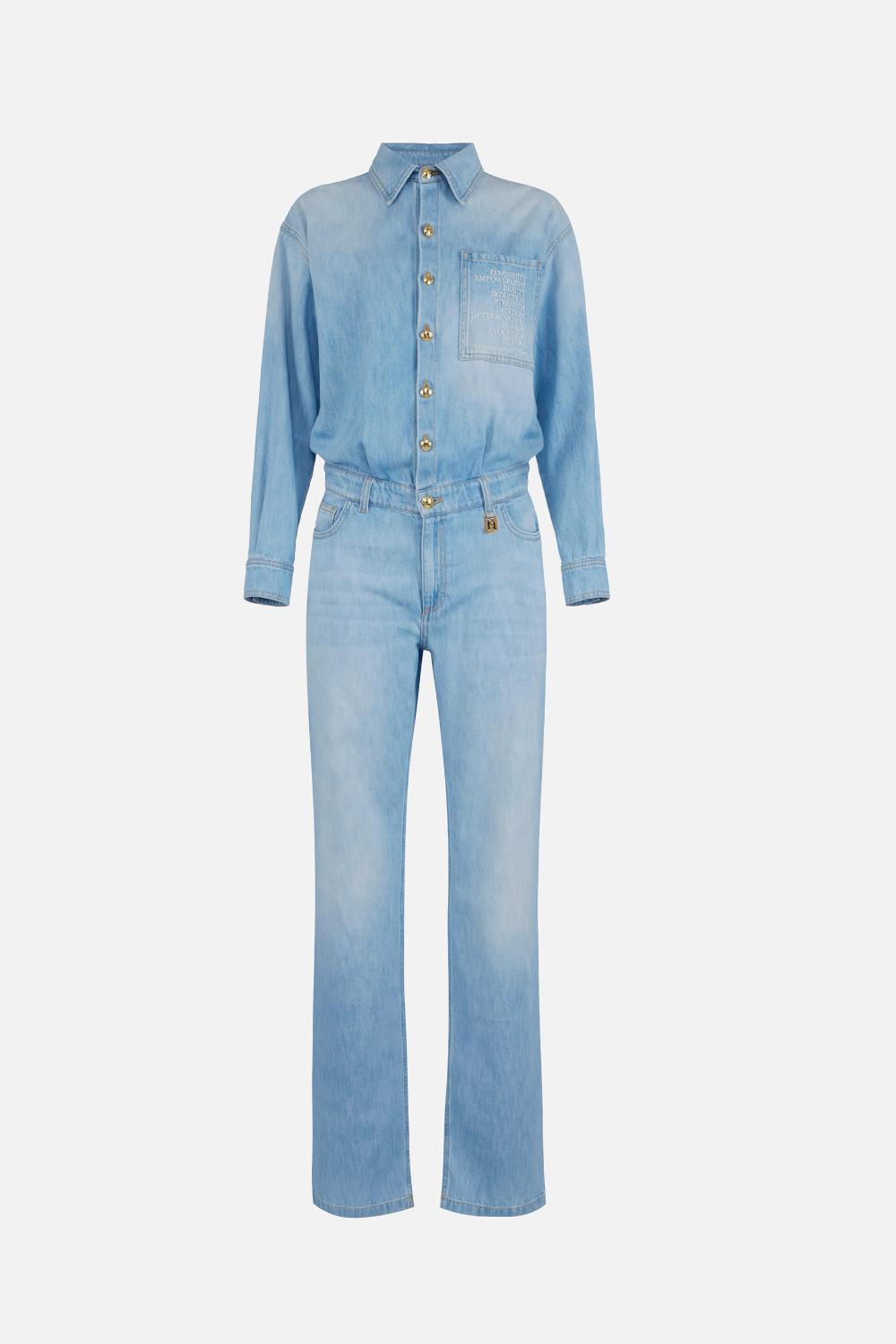 Tuta in Denim Elisabetta Franchi con Lettering e Dettagli Logo TJ44D 61E2192 Elisabetta Franchi