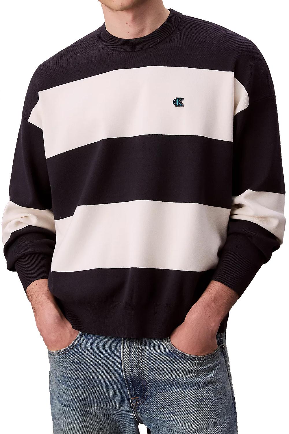 Maglione a righe in maglia tecnica taglio relaxed<BR/> LV04RC304G CHW Calvin Klein