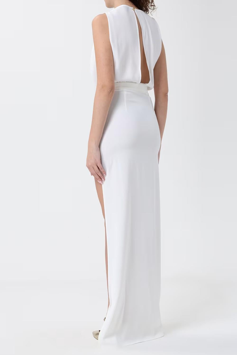 Abito in georgette di viscosa e crêpe con coda AB915 61E2360 Elisabetta Franchi