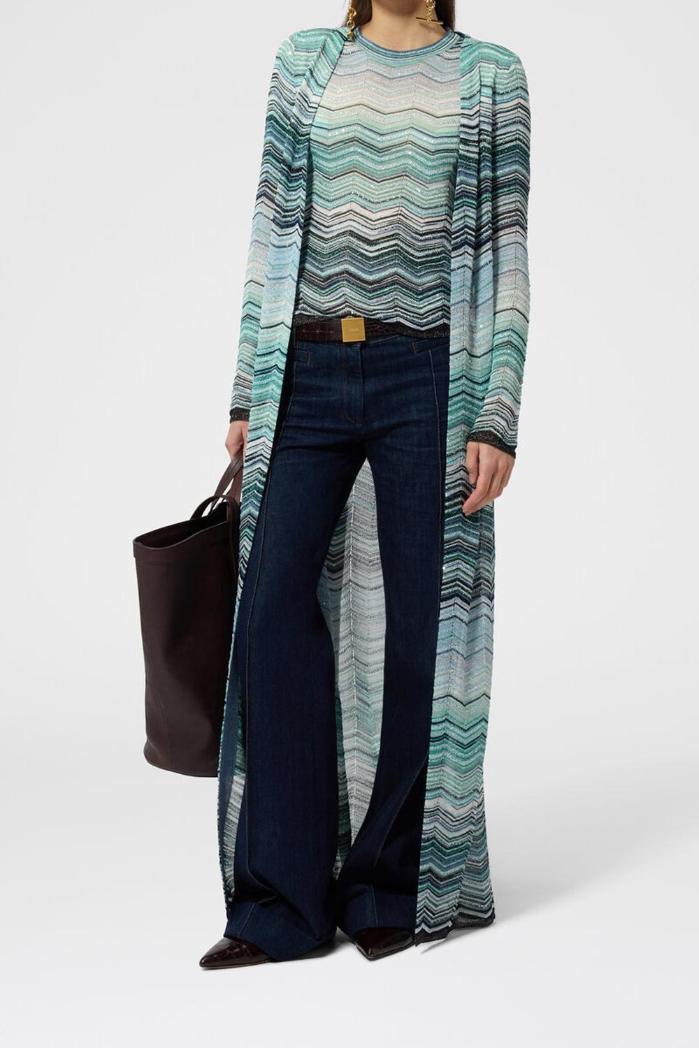 Cardigan lungo motivo chevron con paillettes DS26SM0H BK01H9SMSN4 Missoni