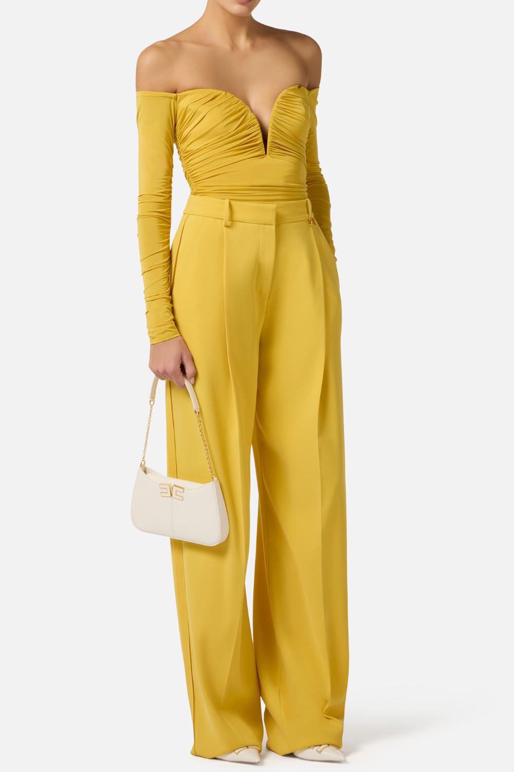 Pantaloni Elisabetta Franchi Essential in Crêpe Leggero con Charm Logo PA167 61E2EV4 Elisabetta Franchi