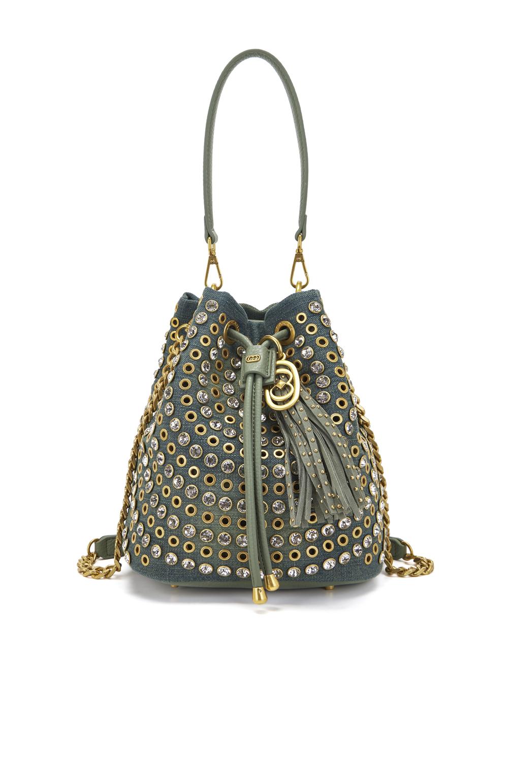 Secchiello La Carrie in ecopelle martellata con borchie e pietre cabochon 161M-EM-208-CAS /TEA La Carrie