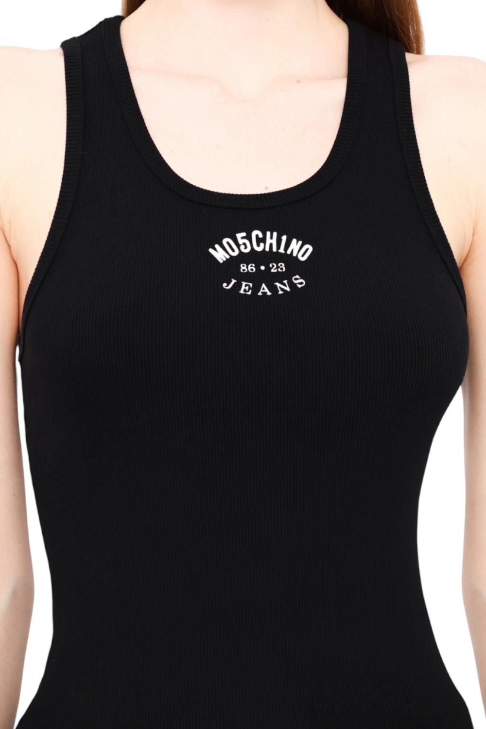Tank top in cotone stretch con logo<BR/> 0804 32301555 Moschino Jeans
