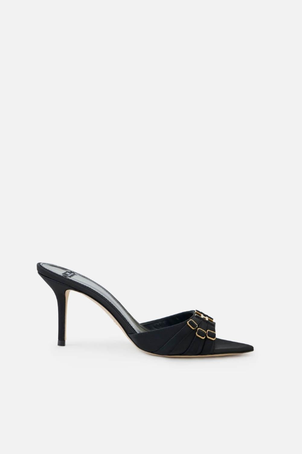 Mules in Pelle e Raso con Logo in Metallo SA76L 62E2110 Elisabetta Franchi