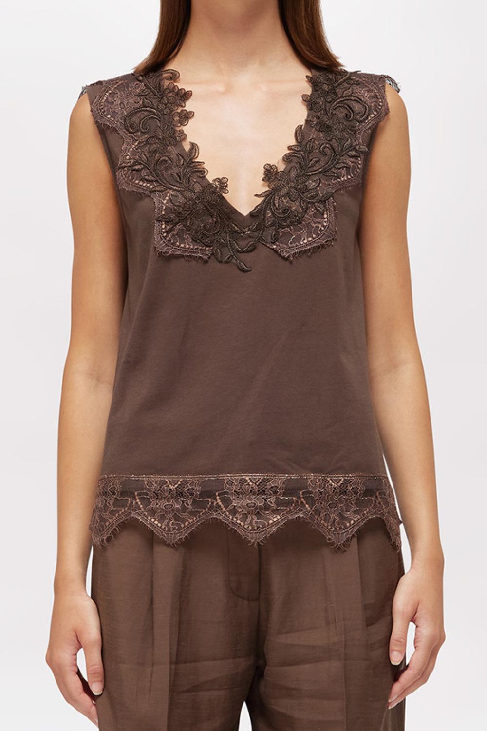 Top in jersey con pizzo RA6152 J500390913 Blugirl