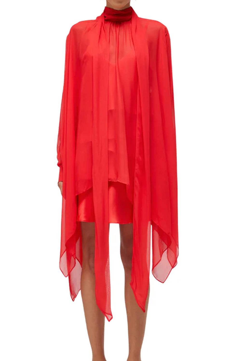 ABITO SOTTOVESTE IN RASO COORDINATO CON CAPPA IN GEORGETTE DI VISCOSA CON COLLO ARRICCHITO DA FIOCCO RA6010 TS44181663 Blugirl