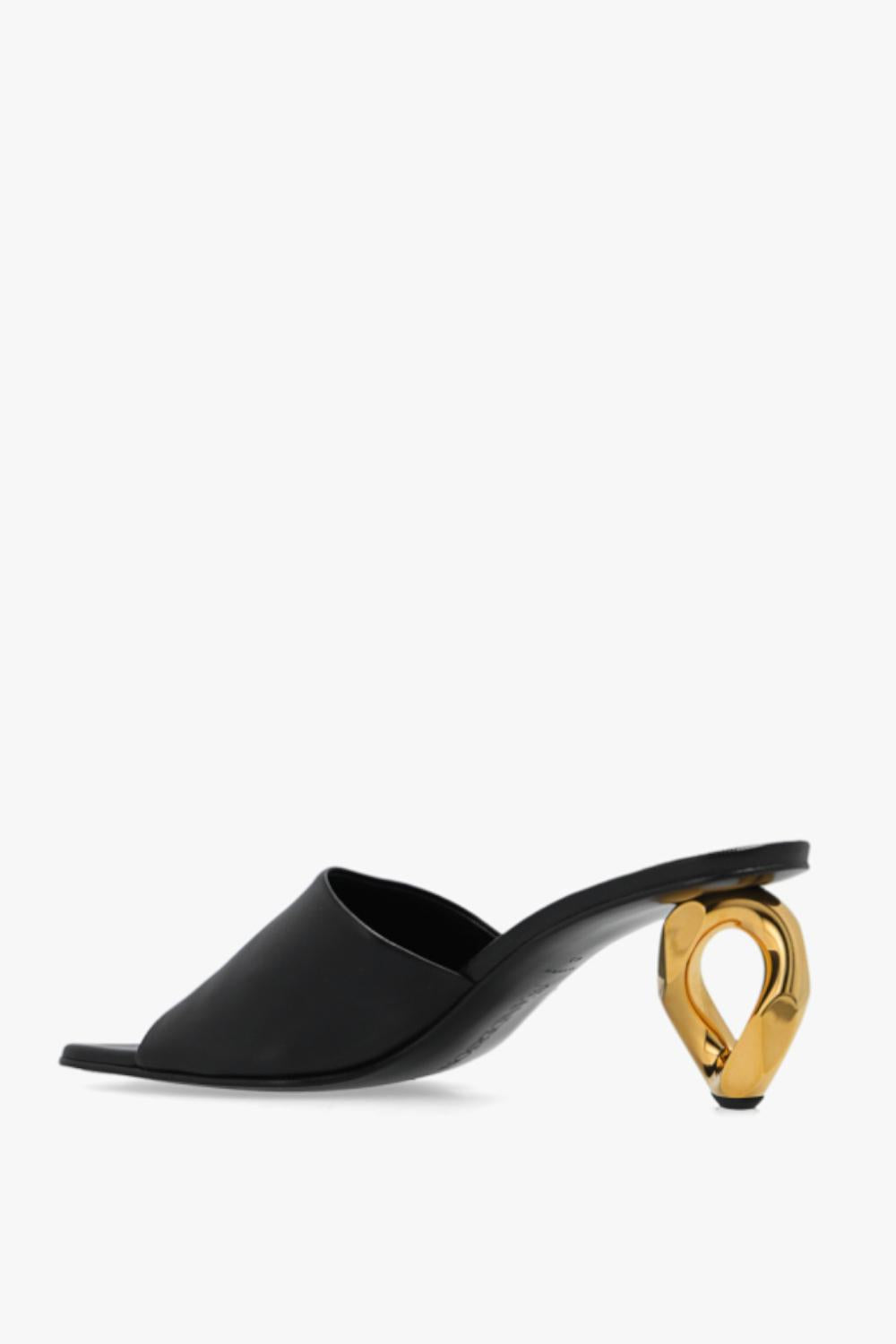 Mules J.W. Anderson in Pelle Nera Punta Squadrata con Tacco Catena Oro ANW40071A /17190 J.W. Anderson