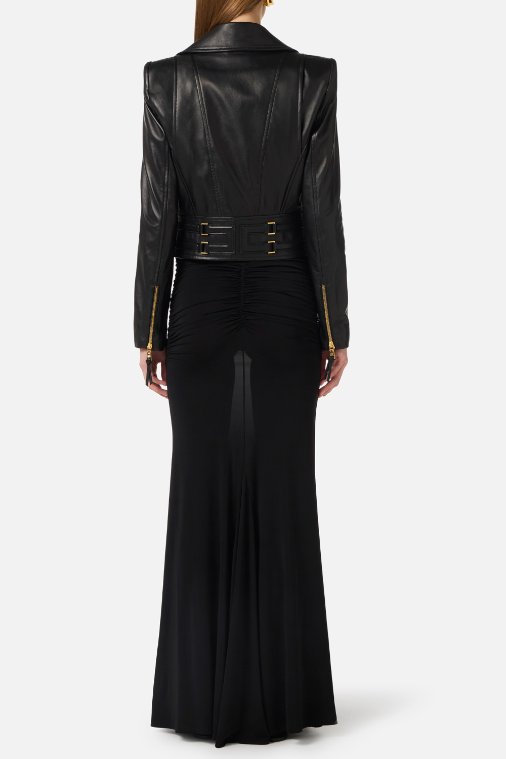 Chiodo Elisabetta Franchi in Pelle con Zip Asimmetrica e Dettagli Dorati GD57Z 61E2110 Elisabetta Franchi