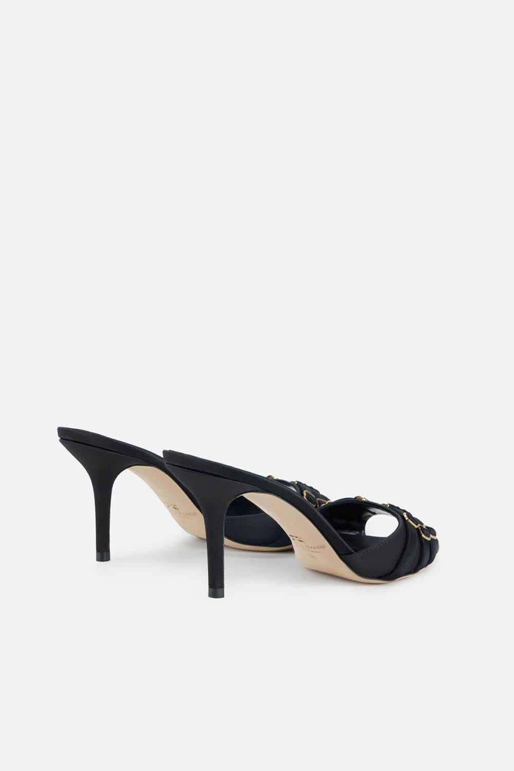 Mules in Pelle e Raso con Logo in Metallo SA76L 62E2110 Elisabetta Franchi