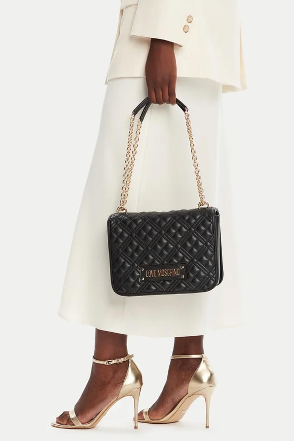 Borsa Love Moschino Media Quilted in Pelle Sintetica con Logo Dorato e Tracolla JC4000PP1N LA0000 Love Moschino