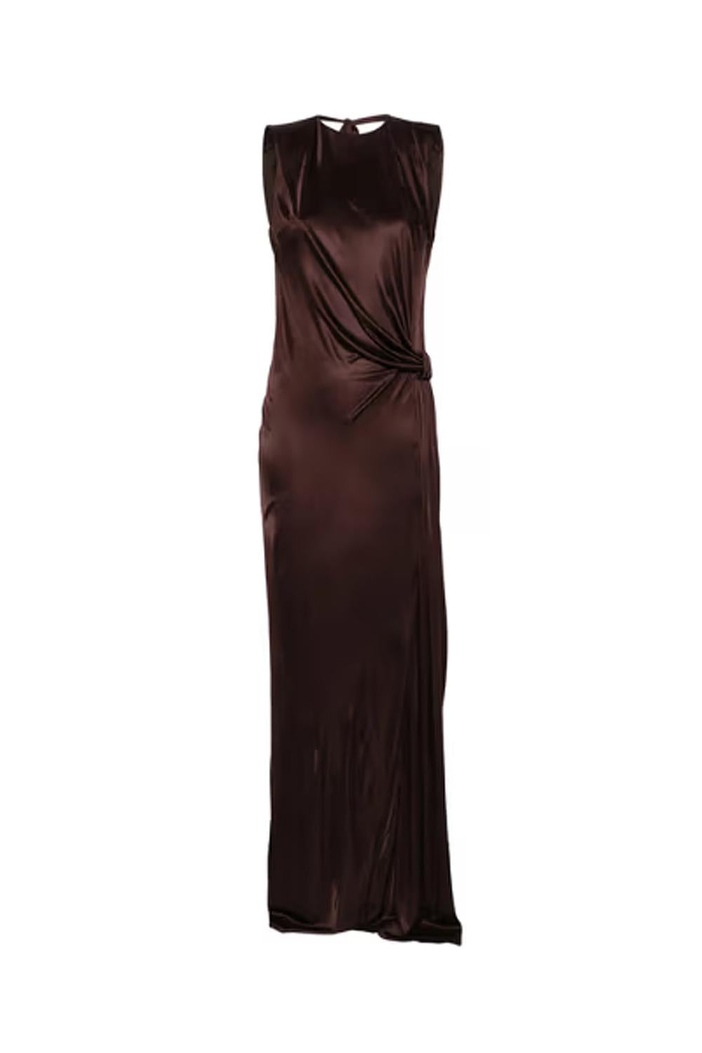 Abito da Sera Elisabetta Franchi in Jersey di Viscosa Lucida con Drappeggio e Spacco<BR/> ABR24 61E2644 Elisabetta Franchi