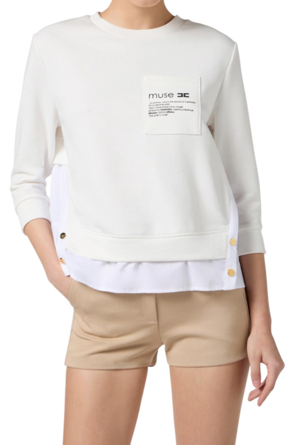Maglia in felpa con dettagli in popeline<BR/> MD006 56E2360 Elisabetta Franchi
