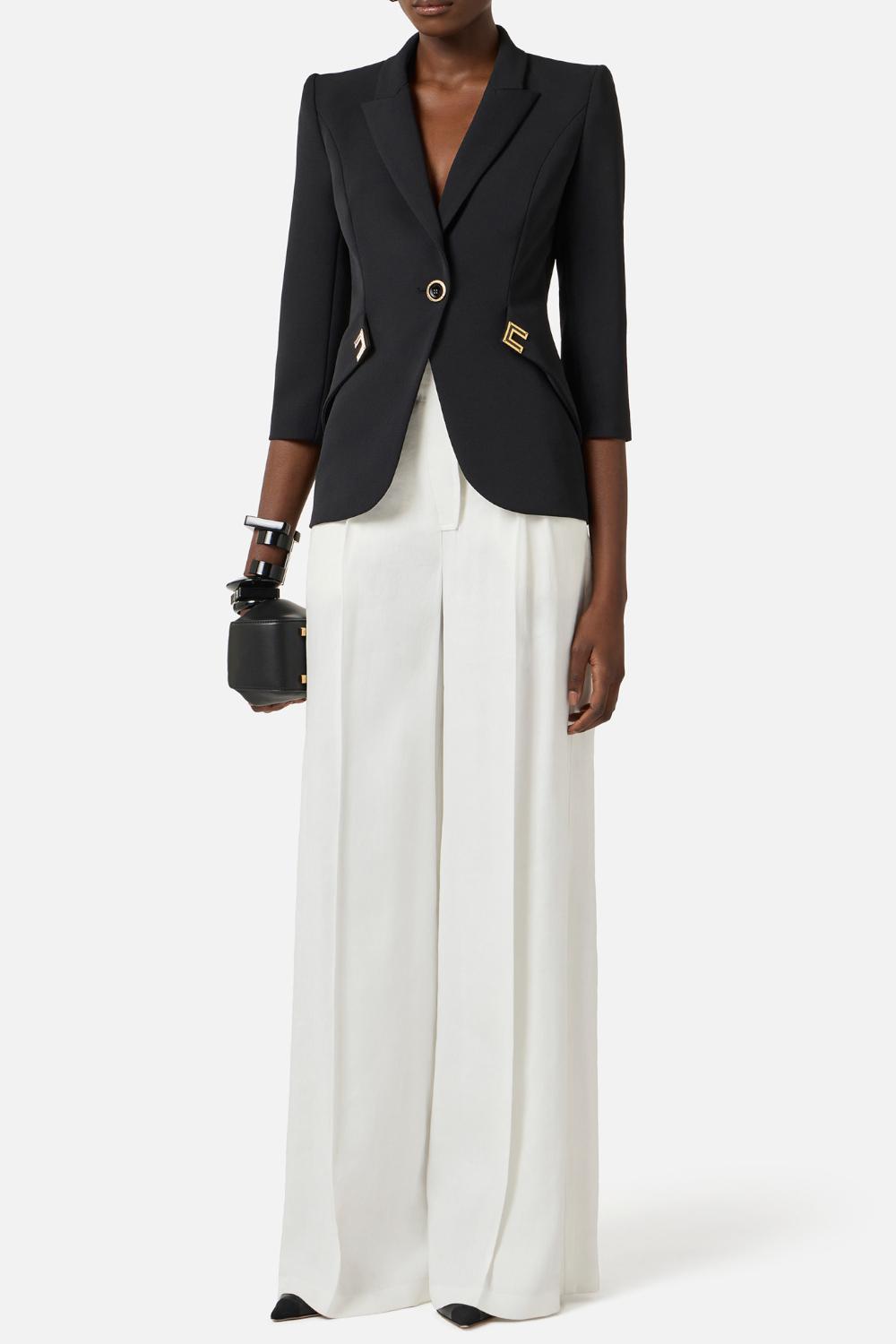 Giacca Elisabetta Franchi in Doppio Crêpe Stretch con Rever a Lancia GI215 61E2110 Elisabetta Franchi
