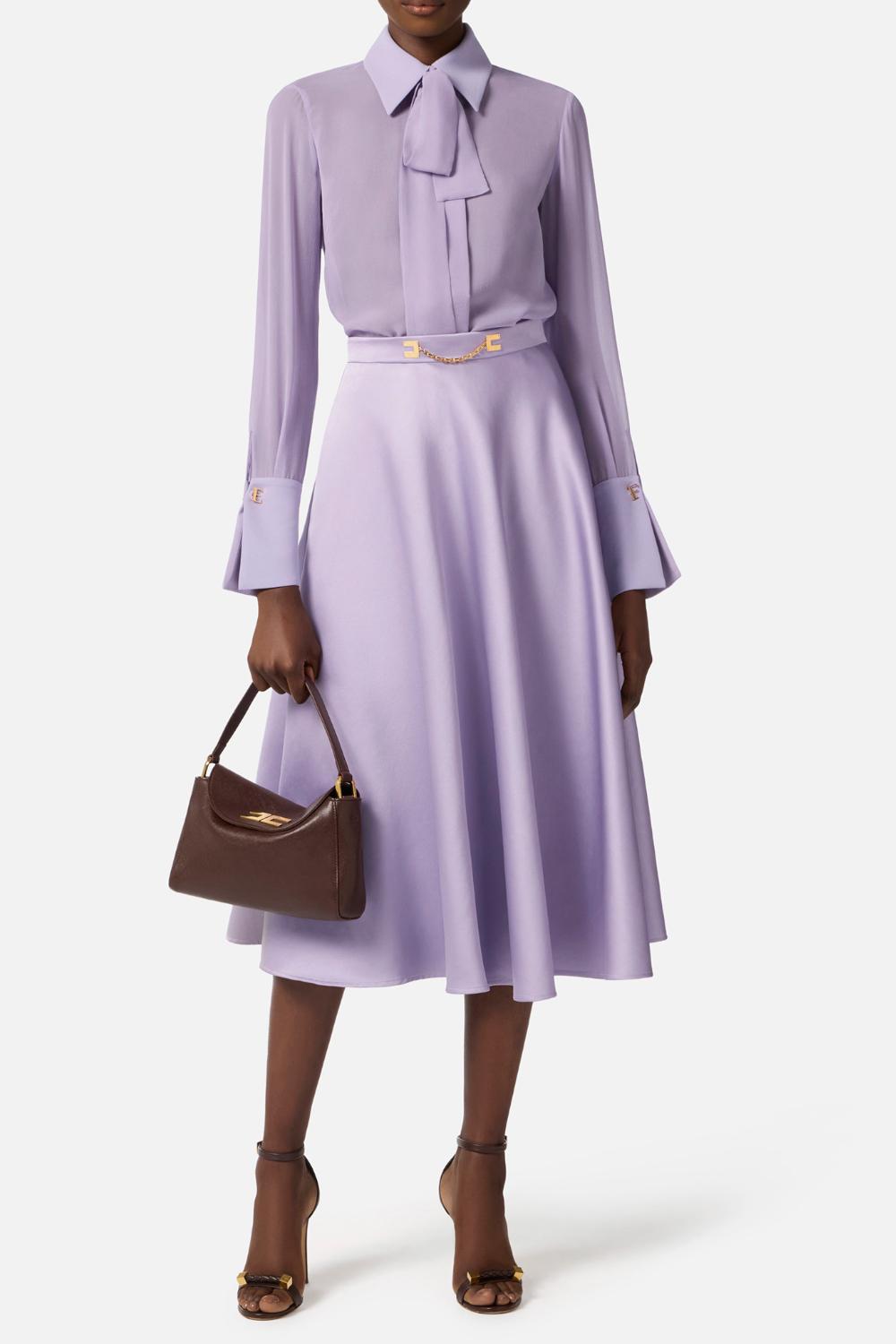 Gonna a Ruota Elisabetta Franchi in Duchesse con Catena Logo Dorata GO156 61E2EV7 Elisabetta Franchi