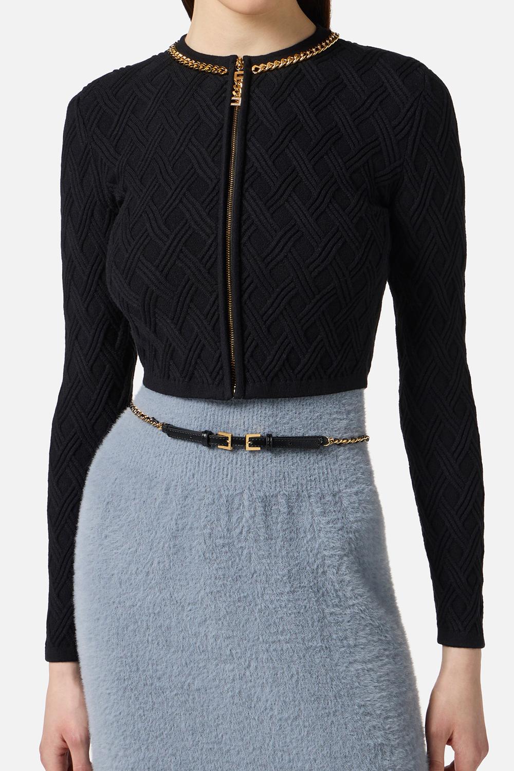 Cardigan in maglia a rombi con dettaglio gioiello<BR/> MK29B 56E2110 Elisabetta Franchi