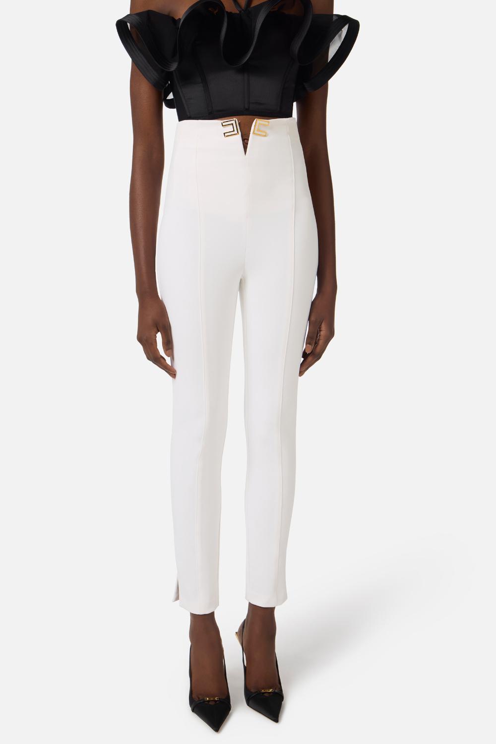 Pantaloni Elisabetta Franchi in Doppio Crêpe Stretch con Apertura a V PA163 61E2360 Elisabetta Franchi