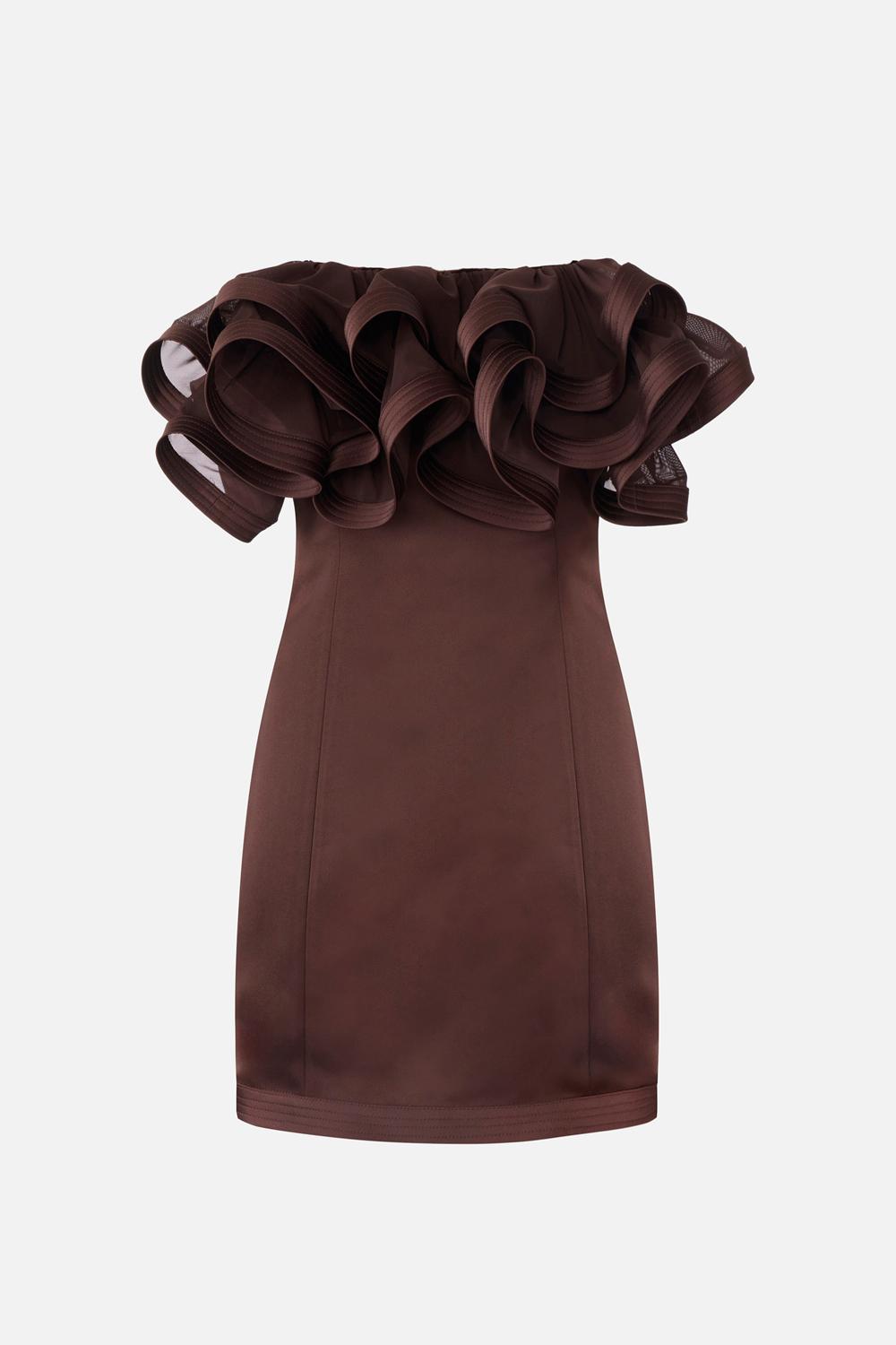 Mini abito in duchesse satin con maxi ruches in tulle AB879 62E2644 Elisabetta Franchi