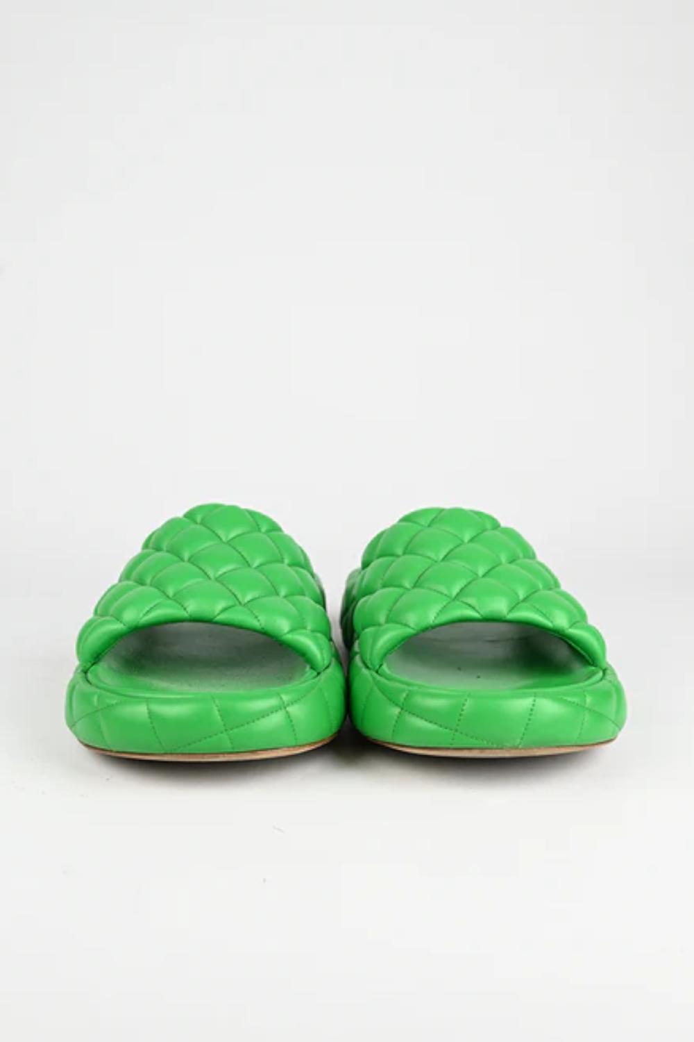 Sandali Mules Donna Bottega Veneta in Pelle Trapuntata Verde Suola in Cuoio 708885 VBRR03708 Bottega Veneta