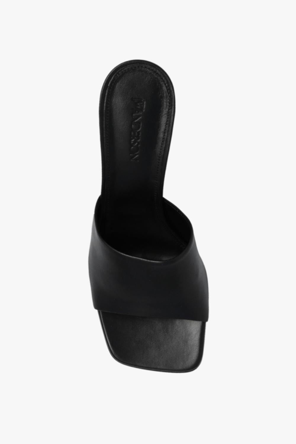 Mules J.W. Anderson in Pelle Nera Punta Squadrata con Tacco Catena Oro ANW40071A /17190 J.W. Anderson