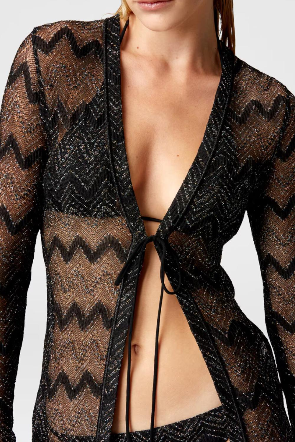 Cardigan lungo in viscosa zig zag lamé<BR/> MC25SQ00 BR00ZXS91N1 Missoni