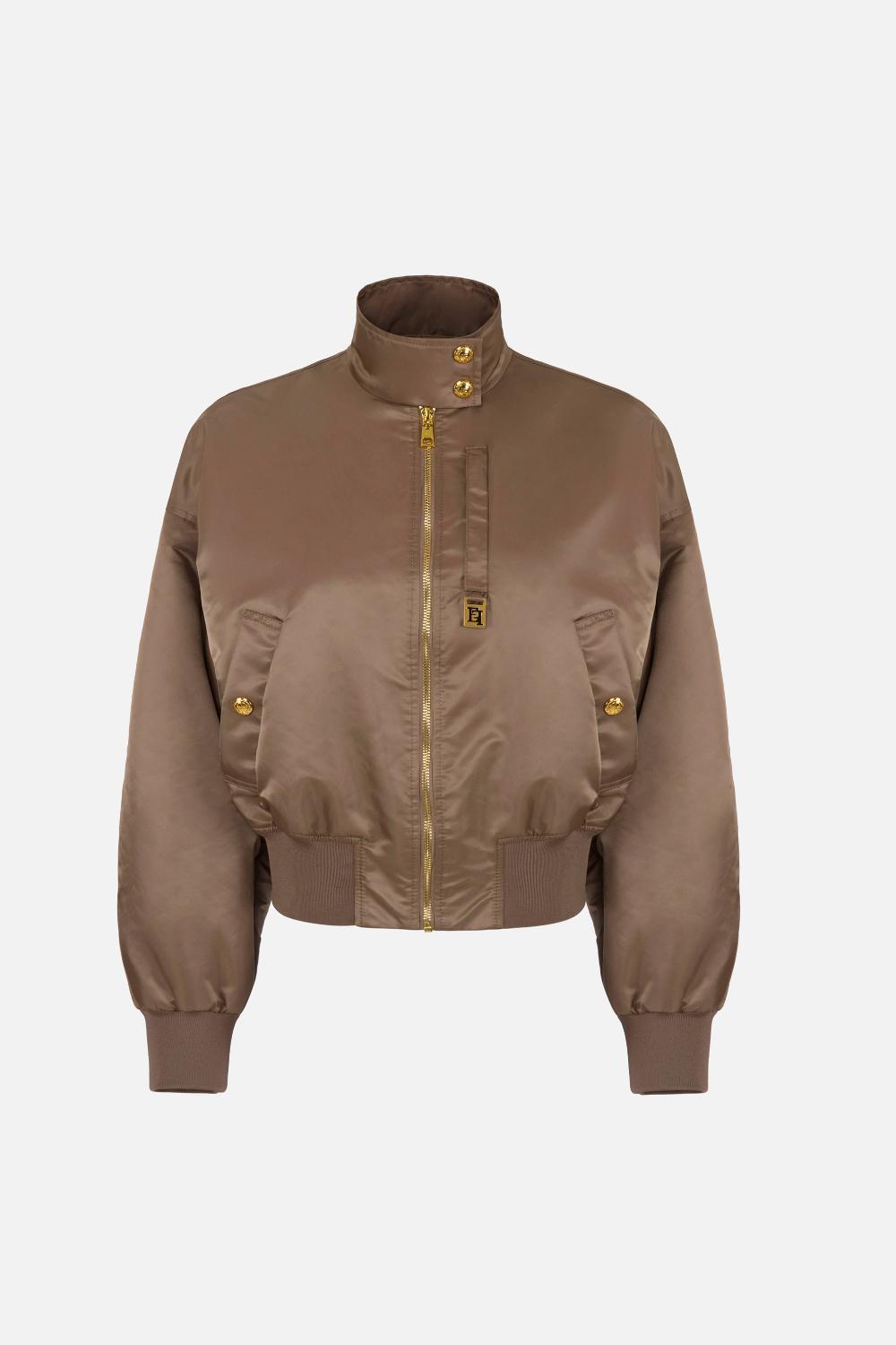 Bomber Elisabetta Franchi in Nylon con Colletto Alto e Dettagli Dorati GB05D 61E2229 Elisabetta Franchi