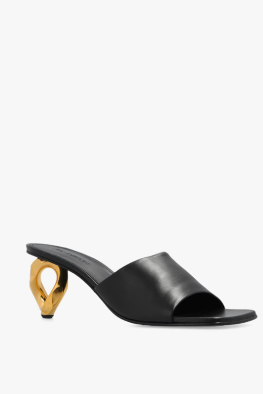 Mules J.W. Anderson in Pelle Nera Punta Squadrata con Tacco Catena Oro ANW40071A /17190 J.W. Anderson