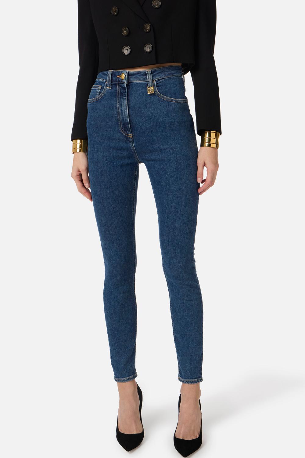 Pantaloni Elisabetta Franchi Cinque Tasche in Denim Skinny con Logo PJ30I 61E2139 Elisabetta Franchi
