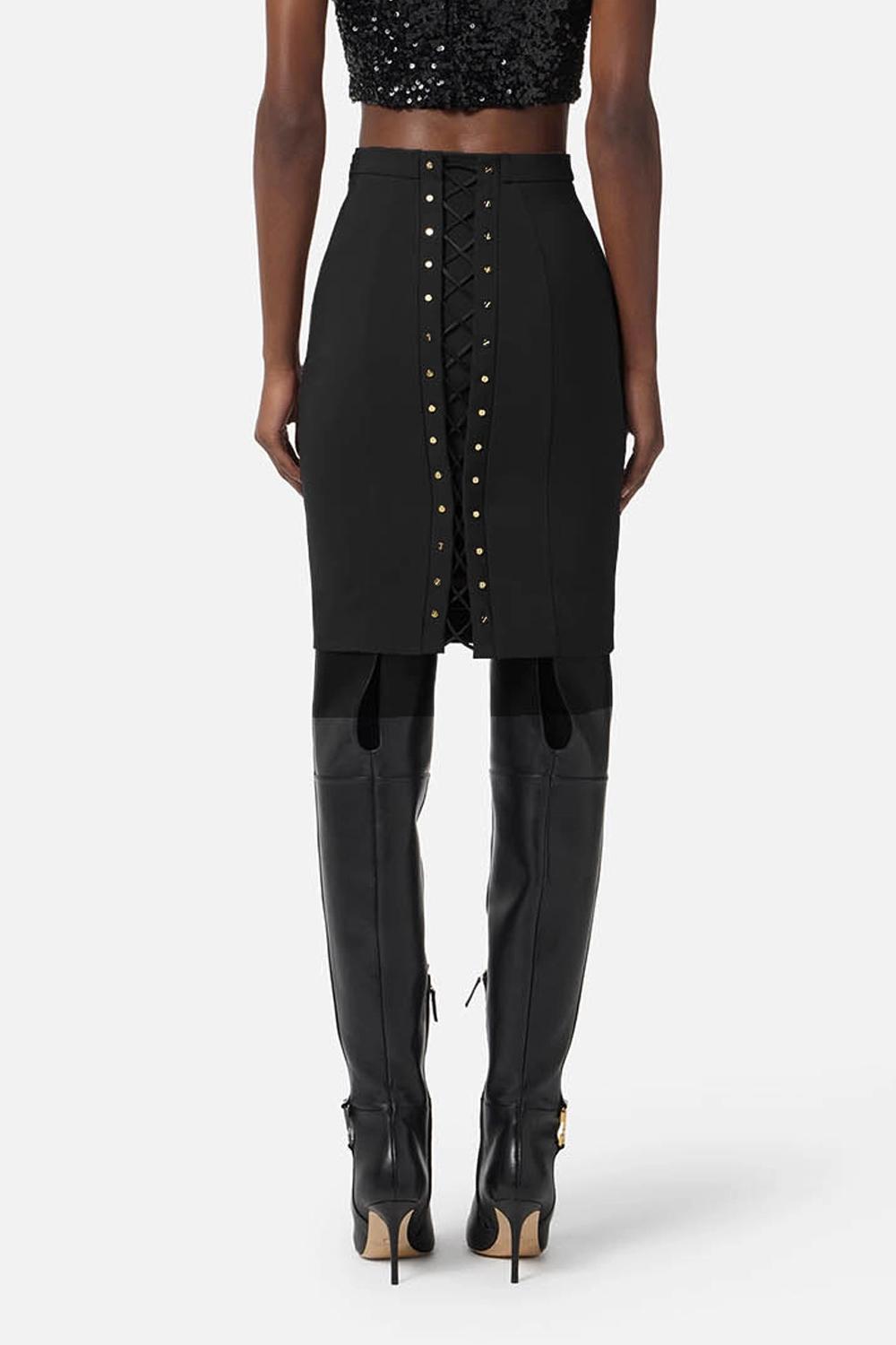 Gonna in tessuto bielastico con lacci criss-cross<BR/> GO147 57E2110 Elisabetta Franchi