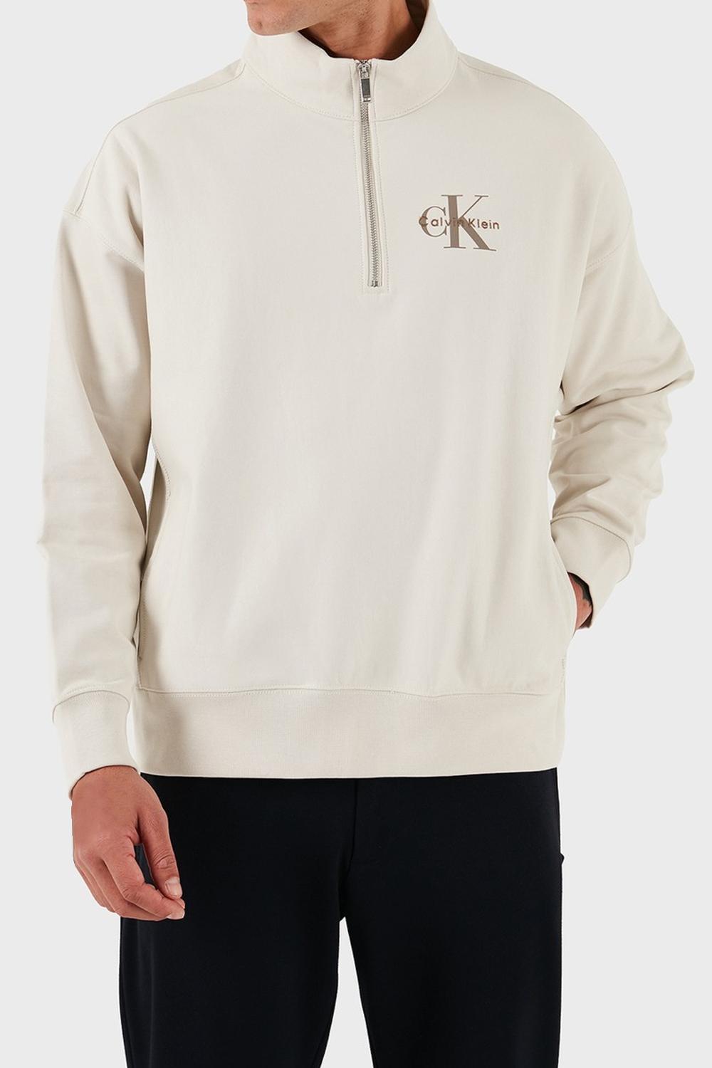 Felpa Premium Terry con Mezza Zip e Collo Alto Relaxed Fit LV04RD236G 67U Calvin Klein