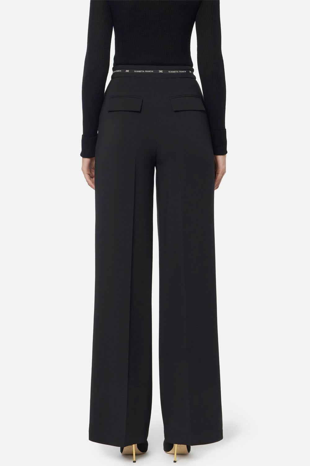 Pantaloni in crêpe leggero con nastro logo<BR/> PA103 56E2110 Elisabetta Franchi