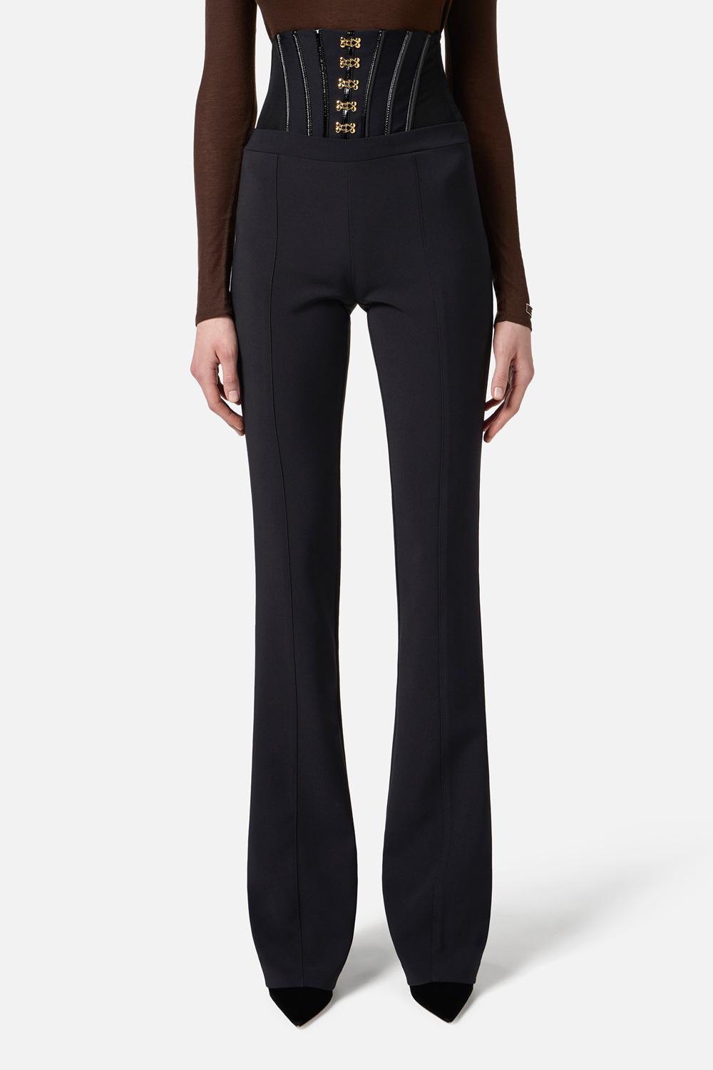 Pantaloni in crêpe leggero con ganci gioiello<BR/> PA132 57E2110 Elisabetta Franchi