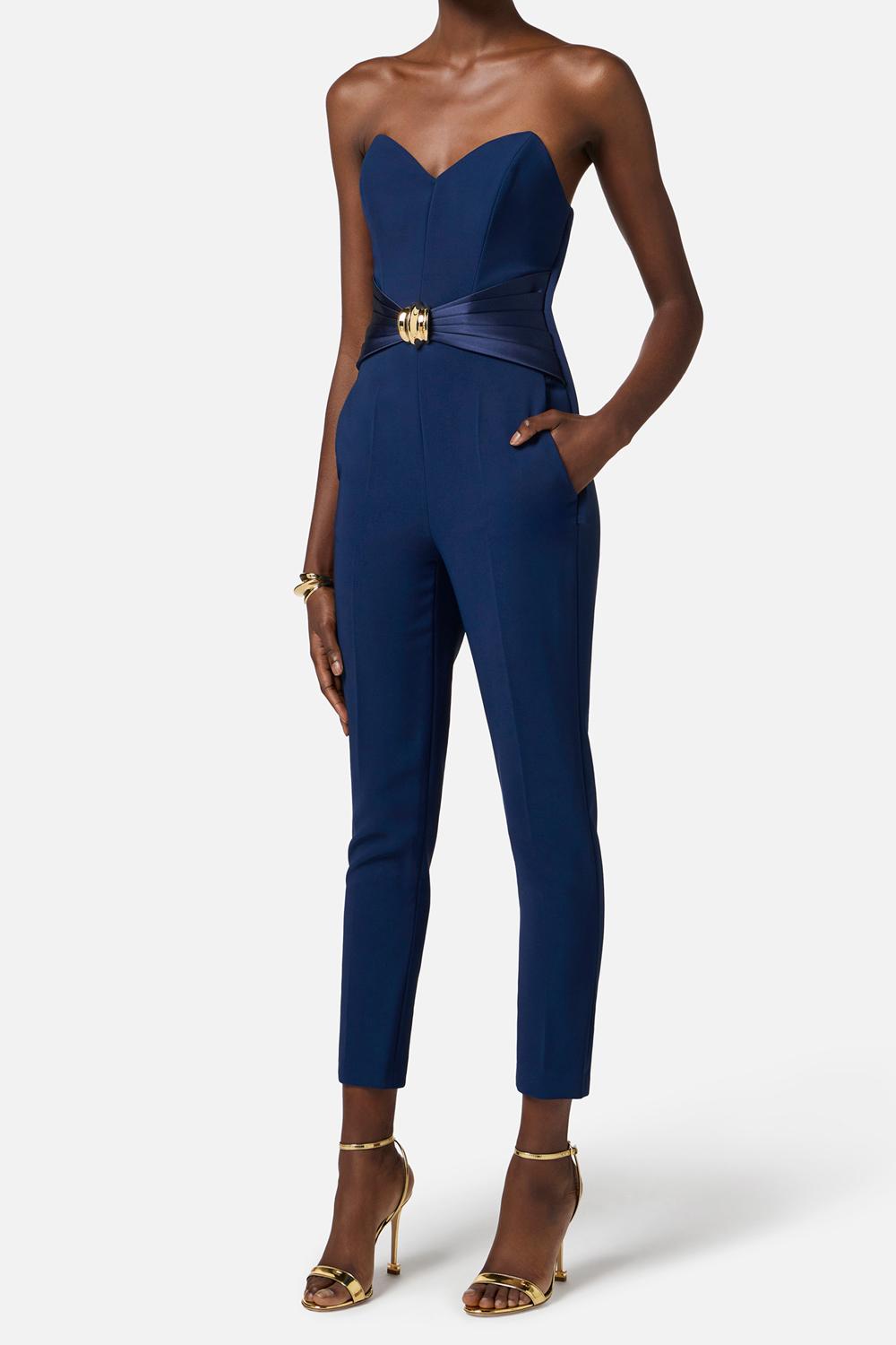 Tuta in crêpe fluido con macro fiocco<BR/> TU039 51E2DC8 Elisabetta Franchi