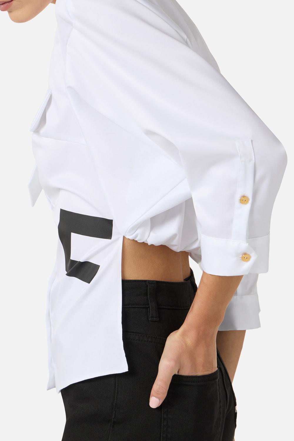 Camicia Elisabetta Franchi in Cotone con Cravattino e Stampa Logo CA155 61E2221 Elisabetta Franchi