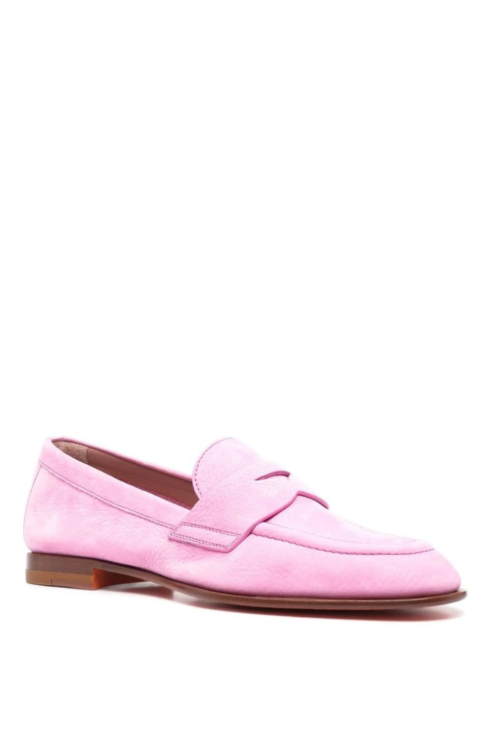 Mocassino Santoni in Nabuk Rosa Linea Formale con Fondo in Cuoio WUSF59962HAFSPRXQ34 ROSA Santoni