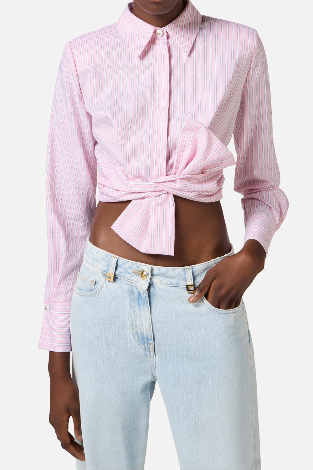 Camicia in popeline di cotone con fiocco<BR/> CA122 52E2DL7 Elisabetta Franchi