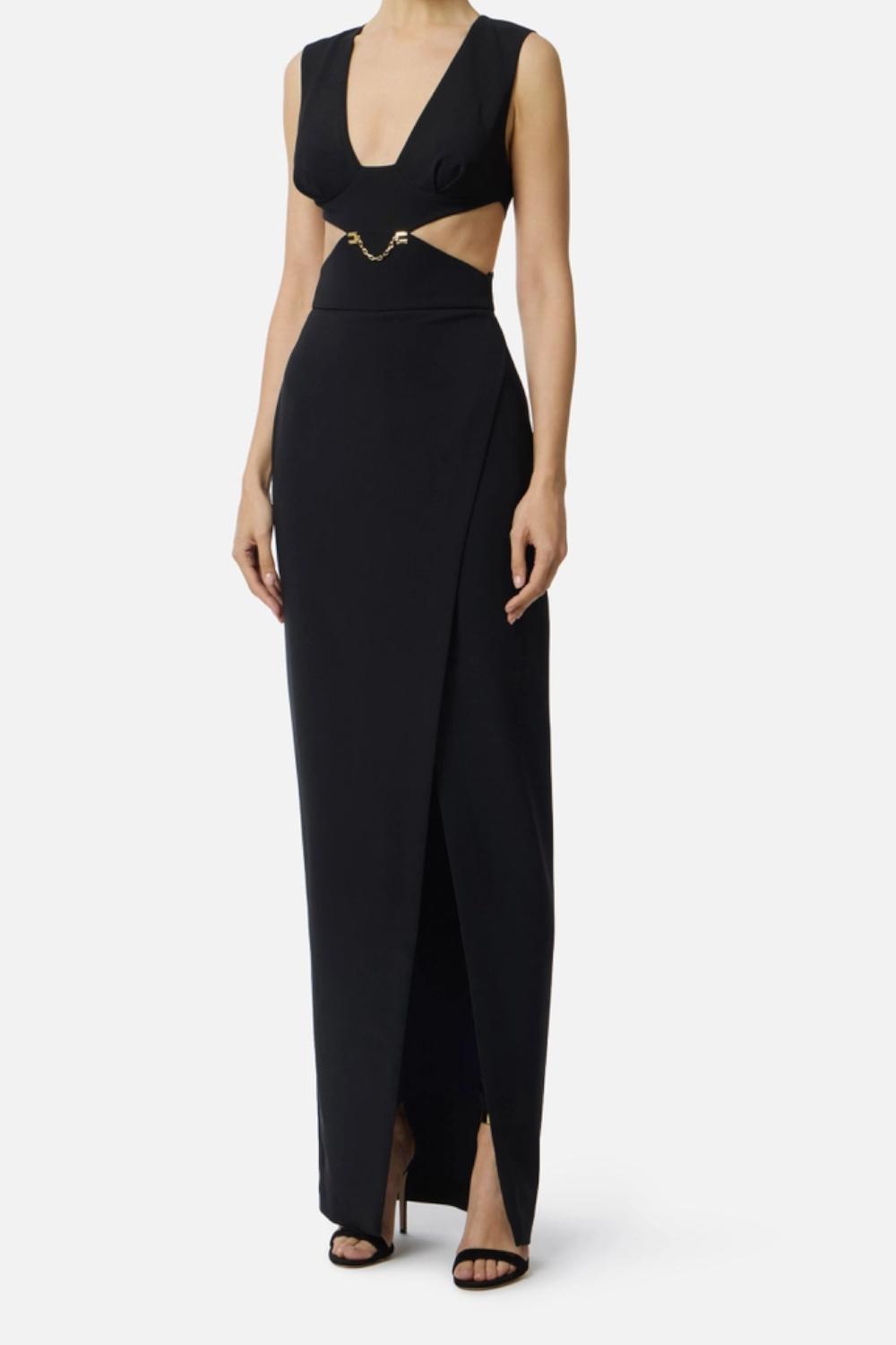 Abito da Sera Elisabetta Franchi in Crêpe con Cut-Out e Spacco Laterale ABR02 61E2110 Elisabetta Franchi