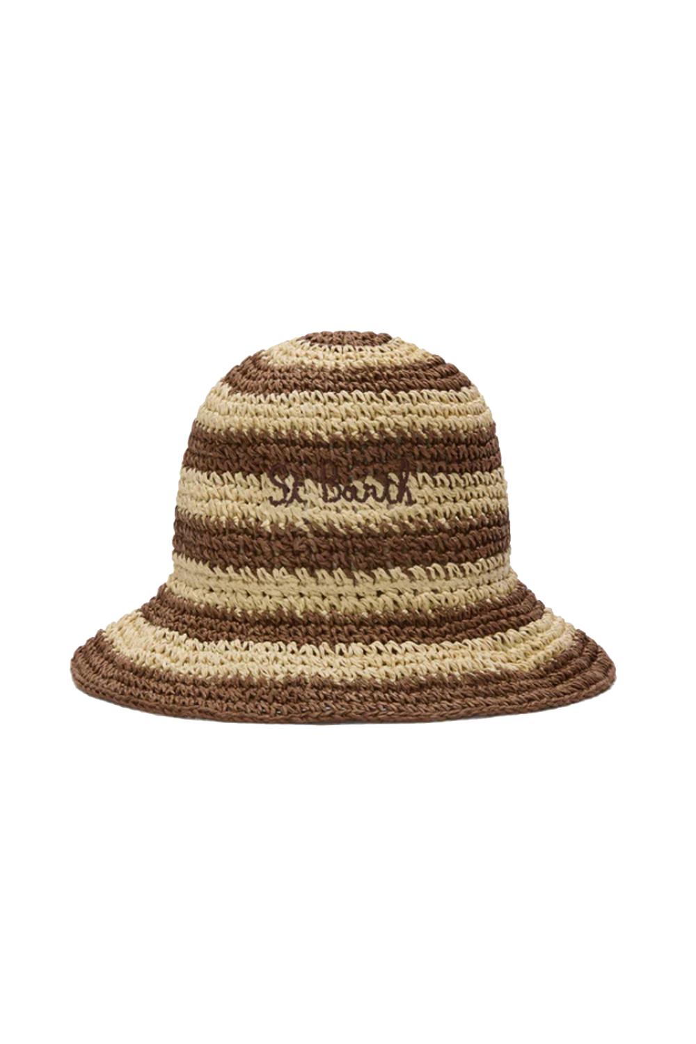 Cappello Polly MC2 a righe beige e marroni con logo ricamato PLY0001 -09410L Mc2 Saint Barth
