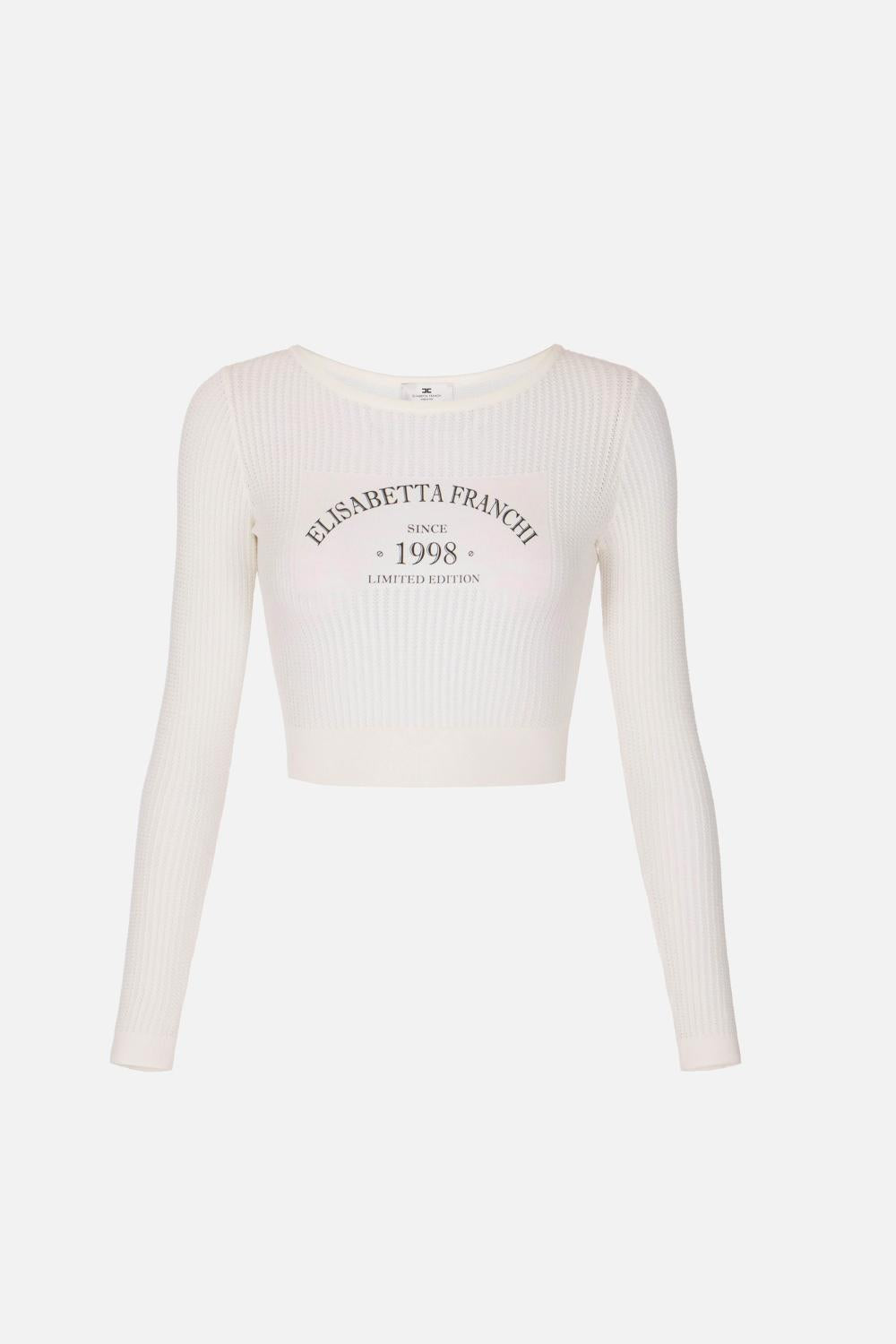 Top in Maglia Elisabetta Franchi con Stampa Logo e Scollo Ampio MK73Q 61E2360 Elisabetta Franchi