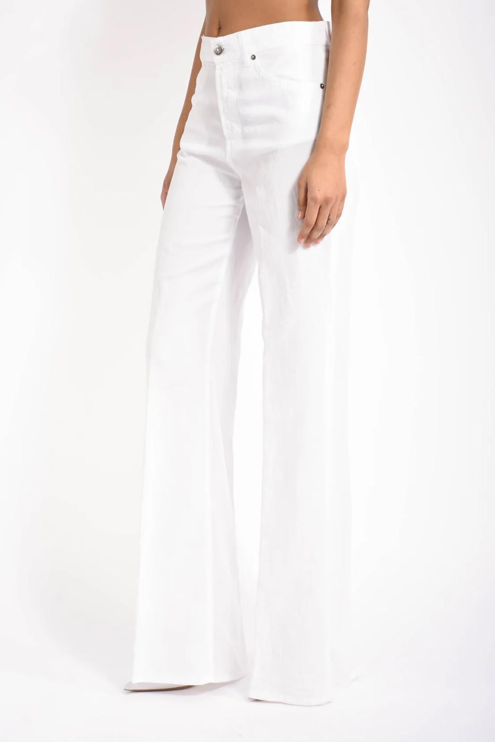 pantaloni wid leg in cotone amber misto lino DP619 CF0197D-BM5000 Dondup