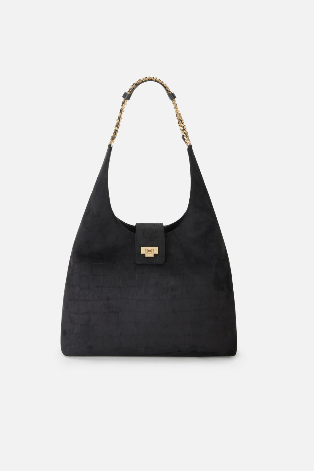 Borsa Hobo Elisabetta Franchi in Suede con Stampa Cocco e Catene Dorate BS01A 61E2110 Elisabetta Franchi