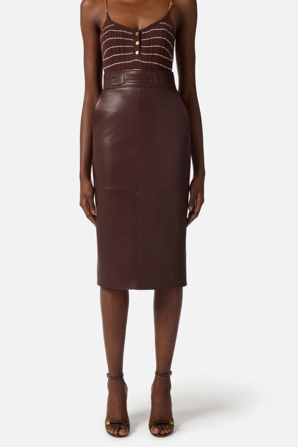 Gonna Midi Elisabetta Franchi Effetto Nappa con Logo Embossed GO163 61E2644 Elisabetta Franchi