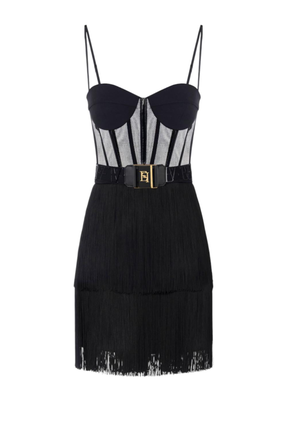 Mini abito in tulle con frange<BR/> AB825 56E2110 Elisabetta Franchi