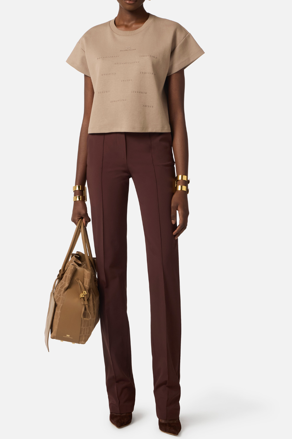 Maglietta a Maniche Corte Elisabetta Franchi in Jersey con Girocollo e Logo 3D MA73D 61E2229 Elisabetta Franchi