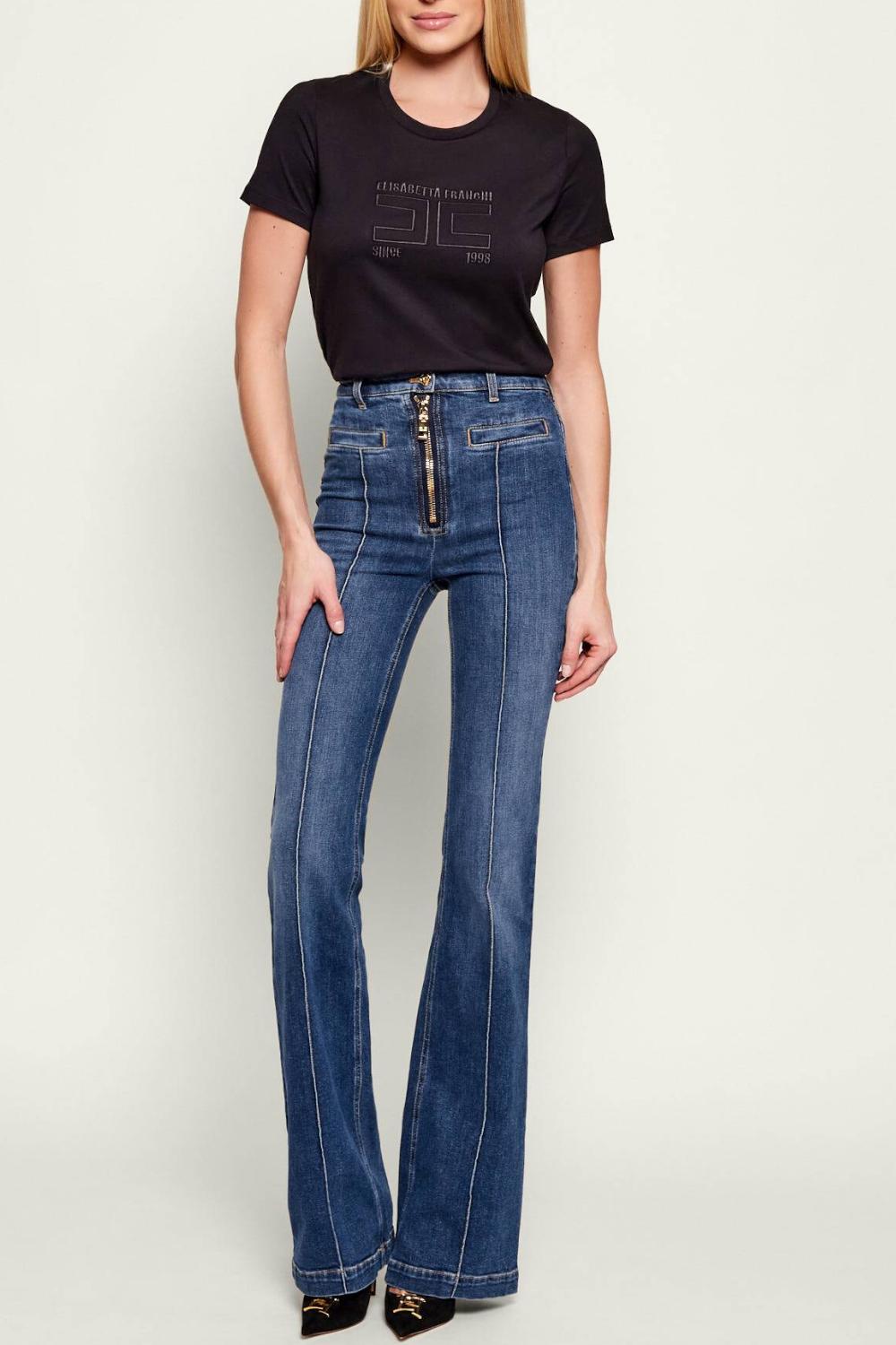 Maglietta a Maniche Corte Elisabetta Franchi in Jersey con Girocollo e Logo Ricamato MA71G 61E2110 Elisabetta Franchi