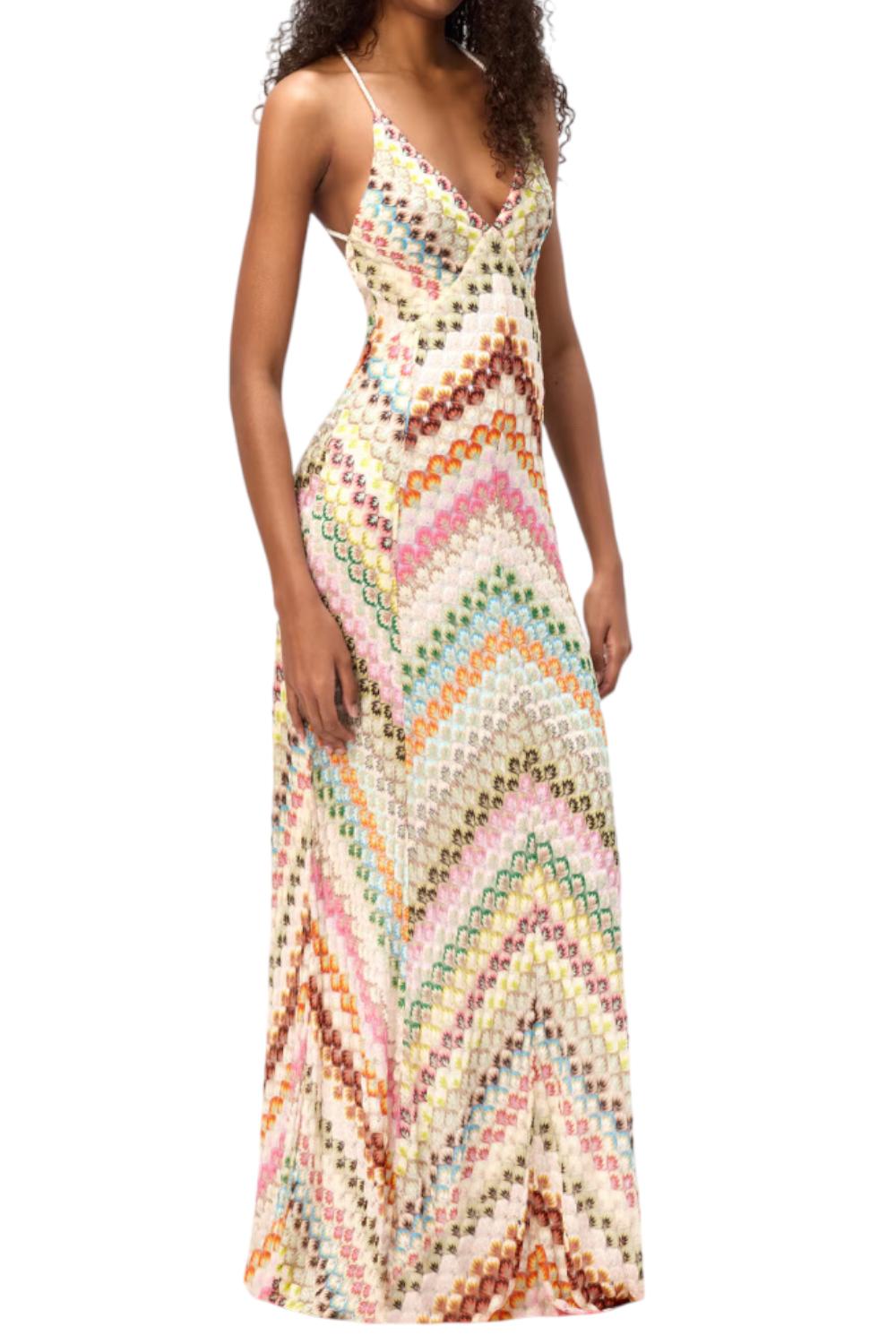 Abito lungo in viscosa con scollo a V in pizzo con motivo a zig zag DS25SG3S BR0133S6153 Missoni